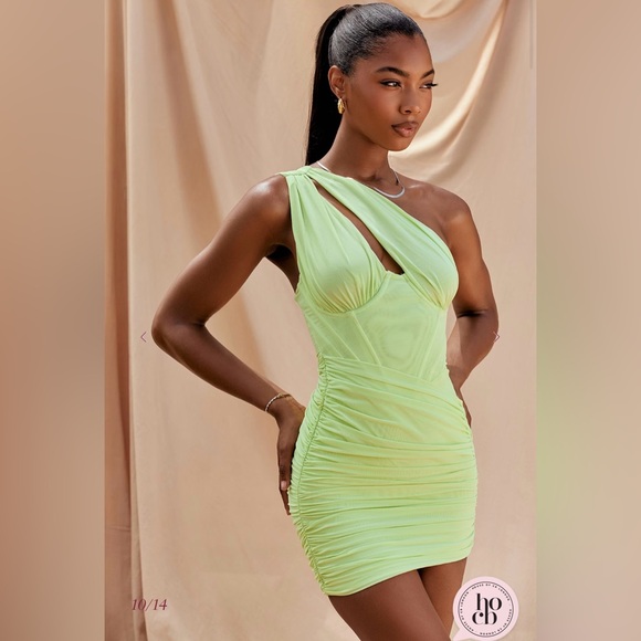 House of CB - ‘CLEMENTINE’ LIME CUT OUT MINI DRESS - Picture 2 of 16